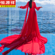恒源祥大理洱海旅游度假拍照連衣裙超仙時(shí)尚真絲桑蠶絲連衣裙超長(cháng)拖地裙 紅色 2XL