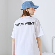 SuaMomentuaMoment抓痕基礎(chǔ)字母短袖純色簡約潮流百搭T恤情侶裝體恤半截袖 白色 白色 S