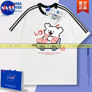 NASA ABOUT官方聯(lián)名線條小狗圓領(lǐng)短袖夏季衣服體恤衫半袖截印花寬松男女 三條白 S (重磅純棉)