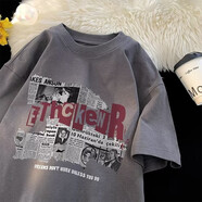 南極人美式高街寬松短袖T恤男夏季2025新款情侶重磅半袖潮牌體恤 深灰色 XL