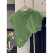 浮夏飛飛袖上衣娃娃衫襯衫女無(wú)袖襯衣娃娃領(lǐng)設計感小眾polo衫短袖t恤 牛油果綠【優(yōu)質(zhì)純棉】 XL (建議120-135斤)