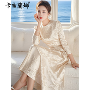 卡吉蘭娜連衣裙女裝春秋季新款小香風(fēng)中長(zhǎng)款過(guò)膝減齡氣質(zhì)收腰顯瘦針織裙子 杏色緞面裙 M (建議體重100-110斤)