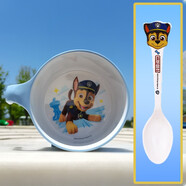 希爾兒童餐盤(pán)卡通分格幼兒園家用寶寶吃飯碗勺子水杯汪汪隊輔食餐具 阿奇單耳碗藍色新360ML+阿奇勺子