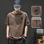森馬短袖t恤男2025新款夏季薄款潮牌刺繡半袖體恤寬松休閑五分袖男款 2881棕色 L 95-110斤