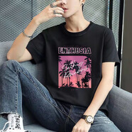 軒萊雅男士短袖t恤夏季短t薄款上衣服寬松打底休閑白色圓領(lǐng)t恤男裝大碼 S151黑色 L