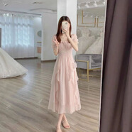 湄綏法式溫柔風(fēng)小個子白色感仙女連衣裙女夏季2025新款超仙公主裙衣服 粉紅色 M 【85-99斤】