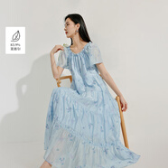 茵曼（INMAN）法式度假萊賽爾刺繡連衣裙2025夏季女裝新品小飛袖寬松長裙 霧霾藍(lán) L
