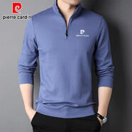 皮爾卡丹（PIERRE CARDIN）男裝純棉t恤男士春秋休閑立領(lǐng)衛(wèi)衣半拉鏈長(zhǎng)袖體恤衫T 【藍(lán)色】 優(yōu)質(zhì)棉 2XL 180【建議145-160斤 險(xiǎn)