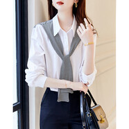 德瑪納【披肩裝飾襯衣】春秋翻領(lǐng)寬松條紋長(cháng)袖落肩裝襯衫女