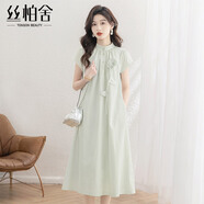 絲柏舍文藝風(fēng)連衣裙2026夏季新款女裝優(yōu)雅立領(lǐng)寬松腰中長(cháng)裙