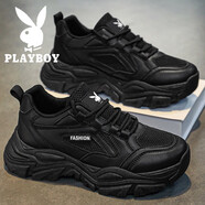 花花公子（PLAYBOY）男鞋夏季透氣2025新款休閑網(wǎng)面鞋子男士老爹鞋男運動(dòng)跑步板鞋男 黑色 CPL1259065 39