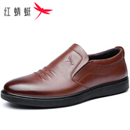 紅蜻蜓男鞋春季新款商務(wù)套腳男士皮鞋低幫鞋爸爸鞋子 棕色 41