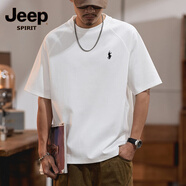 JEEP SPIRIT2025夏季新款刺繡圓領(lǐng)T恤男士套頭寬松休閑潮牌上衣簡約百搭體恤 白色 M 合適90-115斤