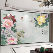 中式牡丹花電視背景墻壁紙裝飾壁畫沙發(fā)古典影視墻壁布臥室3d墻貼 款式6（尺寸定制） 18D彩繪浮雕布/平方