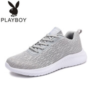 花花公子（PLAYBOY PHYSICAL）新款厚底男鞋夏季透氣網(wǎng)面跑步鞋大碼軟底男士休閑運(yùn)動(dòng)旅游鞋潮鞋 620灰色 38