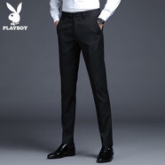 花花公子（PLAYBOY ESTABLISHED 1953）花花公子秋冬新款休閑褲男士商務(wù)西褲彈力修身直筒免燙加絨長褲潮 黑色 春秋款 均碼 29