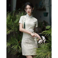 PZCL旗袍復(fù)古高貴中國風(fēng)長款小清新旗袍小個子顯高日常改良2025夏季年 淺綠色短.款 不含配飾 S