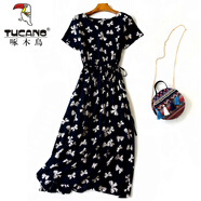 啄木鳥(niǎo)（TUCANO）棉綢連衣裙夏時(shí)尚大擺裙系帶收腰寬松顯瘦V領(lǐng)綿綢長(cháng)款人造棉口袋 大蝴蝶結 2XL (建議165斤以下)