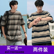 威覺（WEIJUE）【買一送一 包郵】港風(fēng)短袖t恤男夏季寬松體恤情侶裝休閑五分袖 T2531卡其色+T2531灰色 L