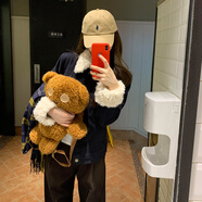 現寶蓮設計感修身藏藍色短款外衣夾棉毛領(lǐng)外套女冬季拼接夾克上衣 【藏藍夾棉外套】(優(yōu)質(zhì)版)棉服女 L