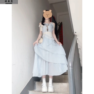 詩丹蕊學(xué)院風(fēng)甜美夏日度假設(shè)計感不規(guī)則吊帶連衣裙女收腰顯瘦超仙長裙子 連衣裙【不送絲巾】 均碼 【可備注碼數(shù)】