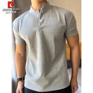 皮爾卡丹（pierre cardin）灰色亨利領(lǐng)華夫格t恤男款夏季顯肌肉健身美式收袖口短袖polo半袖 灰色 M （適合） -115斤