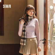 森馬（Semir）長(cháng)袖t恤女短款半高領(lǐng)薄絨輕暖打底衫2024冬新款純色修身抓絨內搭 橡皮粉61214 2XL