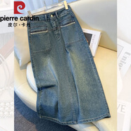 皮爾卡丹（pierre cardin）復(fù)古牛仔半身裙女春夏中長(zhǎng)款2025新款高腰顯瘦包臀裙小個(gè)子a字裙 藍(lán)色 XL 【建議 115-125斤】