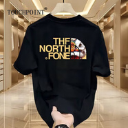 TOUCHPOINT輕奢潮牌雙紗純棉圓領(lǐng)短袖T恤男夏寬松百搭字母獅子印花打底體恤 A624短袖 黑色 XL （140-160斤）