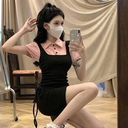 茯見(jiàn)假兩件收腰連衣裙秋季2025女裝設計感拼接裙子女學(xué)院風(fēng)包臀短裙女 假兩件連衣裙 M