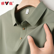 雅鹿短袖t恤男士新款舒適微彈休閑網(wǎng)眼POLO領(lǐng)潮流半袖百搭T恤衫男裝 W2515淺綠 XL