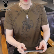 花花公子（PLAYBOY）高端冰絲短袖T恤男士半袖圓領(lǐng)透氣薄款夏季新款休閑暗花上衣服T 咖啡TBA91 M 建議90-110斤