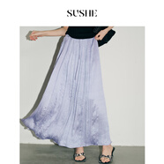 束皙SUSHE 不規(guī)則壓皺珠光緞感松緊腰系帶長款氣質半身裙女春季