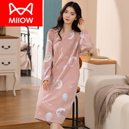 貓人（MiiOW）睡裙女春秋純棉長袖新款全棉連體睡衣寬松家居服連衣裙 櫻粉色 TY 7203 2XL 【建議140-160斤】
