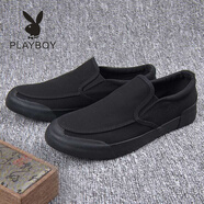 花花公子（PLAYBOY）春季帆布鞋男新款透氣低幫男鞋韓版潮流板鞋休閑套腳一腳蹬懶人鞋 全黑色 40