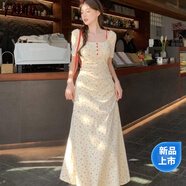 FSAT大碼女裝新款度假風(fēng)短袖碎花長(zhǎng)短裙子胖mm氣質(zhì)夏季法式收腰連衣裙 杏色【高質(zhì)量】 2XL 135-160斤