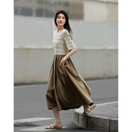 德瑪納【氛圍擔當】春秋法式條紋肌理感傘裙設計感拼接短袖女式連衣裙