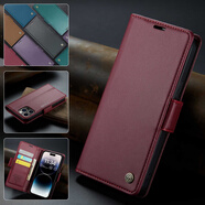 萬(wàn)浮生適用蘋(píng)果14皮套13Pro防盜刷iPhone12插卡16MAX蝴蝶扣翻蓋15手機殼 酒紅色 iPhone SE4