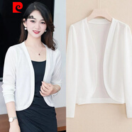 皮爾卡丹冰絲披肩短外套女2025春夏新款長(cháng)袖旗袍外搭開(kāi)衫短款百搭坎肩上衣 氣質(zhì)白色 M 70-80斤