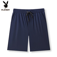 花花公子（PLAYBOY）高端桑蠶絲套裝男2025新款冰.絲短袖夏季中年爸爸運(yùn)動(dòng)兩件套薄 一件短褲-藏青 【一件裝】 2XL 180 【146-160斤左右】