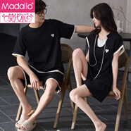 莫代爾情侶莫代爾棉短袖短褲時(shí)尚運動(dòng)風(fēng)睡衣男女假兩件帶胸墊家居服套裝 男8128-女8228 XL 女