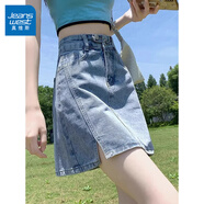 真維斯淺色開叉牛仔短裙女夏季2025新款高腰純色顯瘦a字包臀辣妹半身裙 淺藍色 L