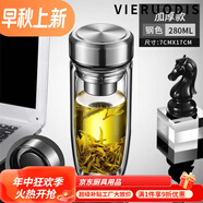 VIERUODIS德國(guó)進(jìn)口品質(zhì)鋼化玻璃杯防摔打碎的大號(hào)套不裝溫防爆男女隨手 B雙層加厚--鵝蛋杯鋼本色280ml+