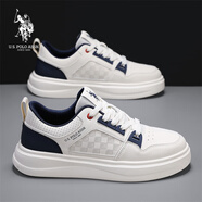 美國馬球協(xié)會(huì )（U.S.POLO ASSN.）休閑經(jīng)典板鞋男2025新款男鞋夏季透氣休閑鞋男百搭厚底小白鞋子男 白藍色 42 -