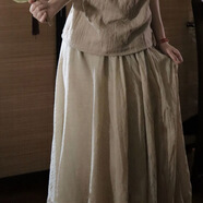FHHUABD禪意風(fēng)外套掛脖吊帶飄逸半身裙棉麻禪服女裝清冷茶服漢服 杏色棉麻裙 XL