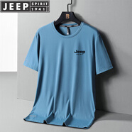 JEEP SPIRIT吉普短袖T恤男半袖上衣男士半截袖夏季體恤休閑服打底衫大碼上衣 淺藍(lán) L （建議90-100斤）