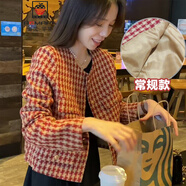 AEMAPE秋季新款感千鳥格小外套女短款小香風(fēng)上衣休閑洋氣復(fù)古韓版 紅色 2XL (175) 建議135-150斤