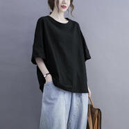 施素清倉撿漏一線(xiàn)品牌專(zhuān)柜商場(chǎng)撤回剪標女裝新款夏季上衣印花T恤 50黑色（純色款） M