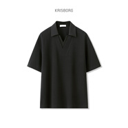 克里斯·博格 KRISBORG BG夏季涼感雙V領(lǐng)短袖POLO衫男2025新款翻領(lǐng)拼接上衣服襯衫領(lǐng)半袖T恤 黑色 M 身高160-175體重90-130