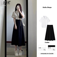 丹珠娜（DanZhuNa）連衣裙子女夏季2025新款女裝學(xué)院風(fēng)法式穿搭套裝小個(gè)子襯衫裙子女 白色上衣+黑色裙子 M